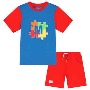 Boys Blue & Red Logo Shorts Set