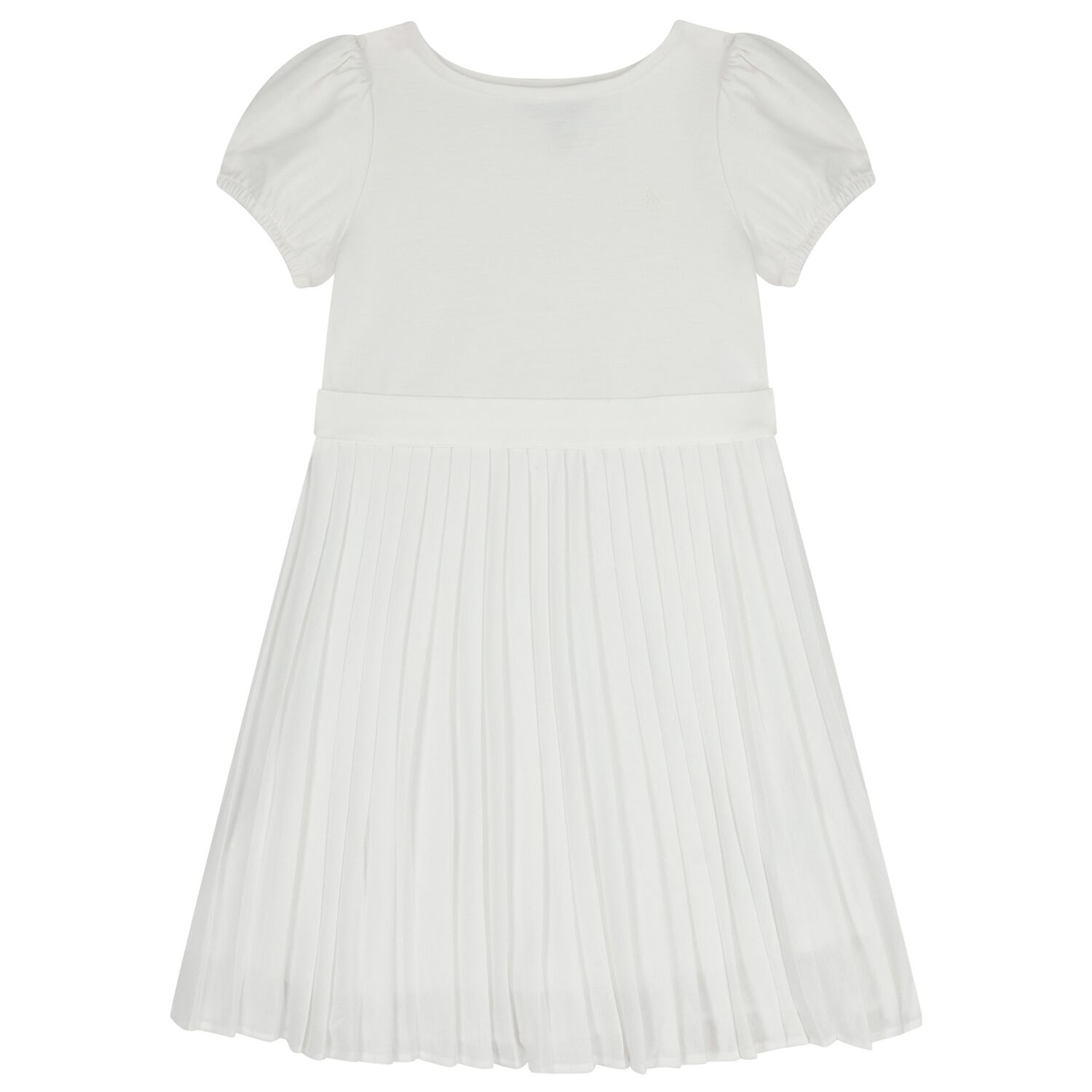 Girls White Logo Pleated Dress, 1, hi-res