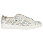 Girls Ivory & Gold Logo Hearts Trainers, 1, hi-res