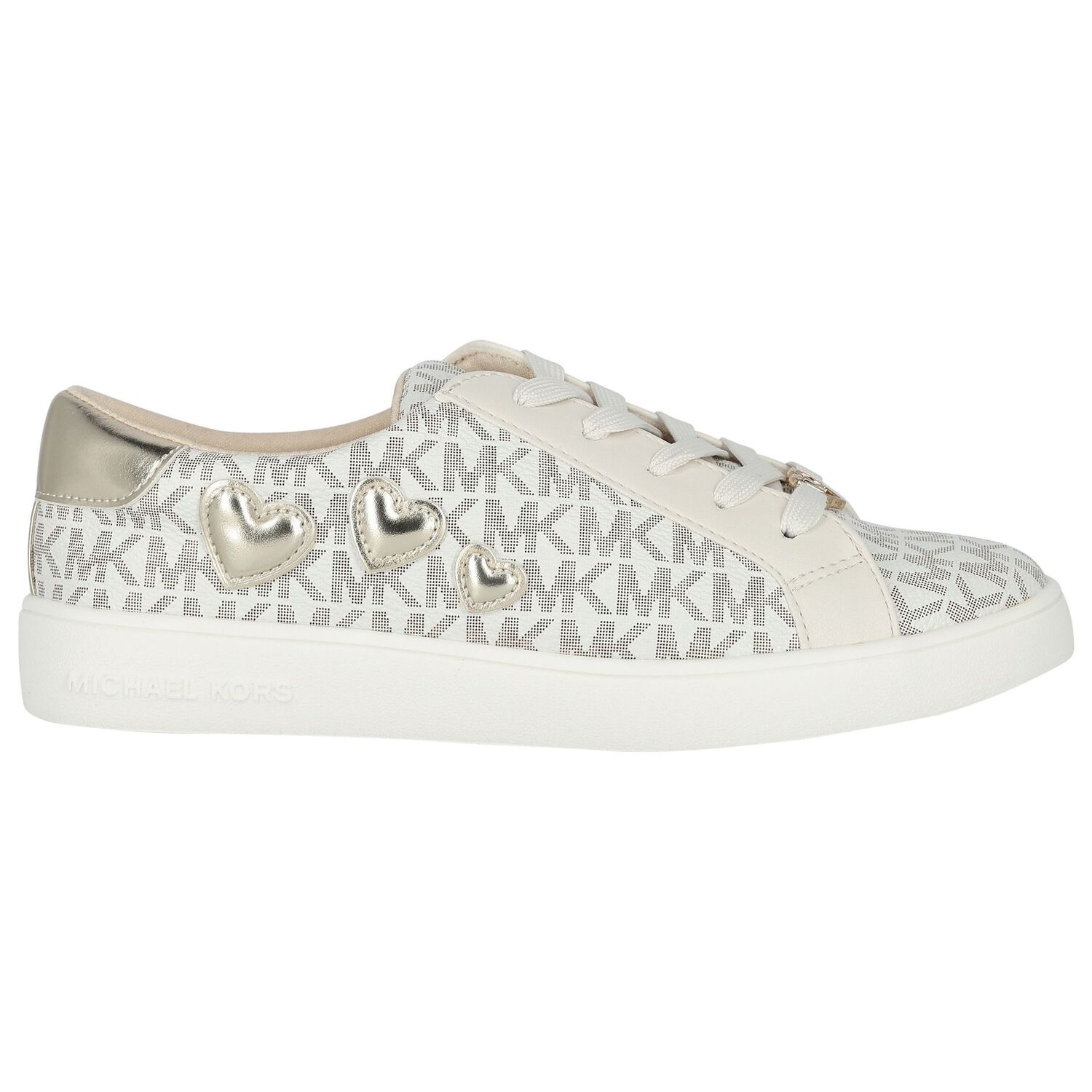 Girls Ivory & Gold Logo Hearts Trainers, 1, hi-res image number null