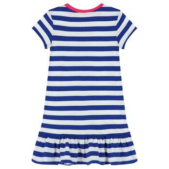 Girls White & Blue Striped Polo Bear Dress
