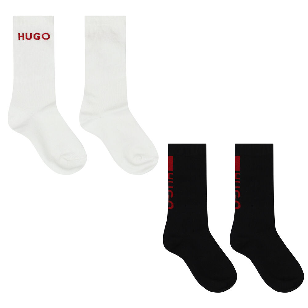 HUGO Boys Socks Pack) (2 Junior & | Couture Black White Logo