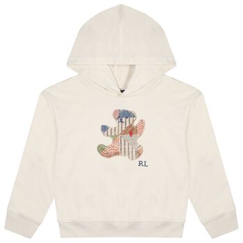 Girls Ivory Patchwork Bear Hooded Top