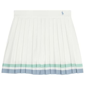 Girls White Logo Pleated Skirt