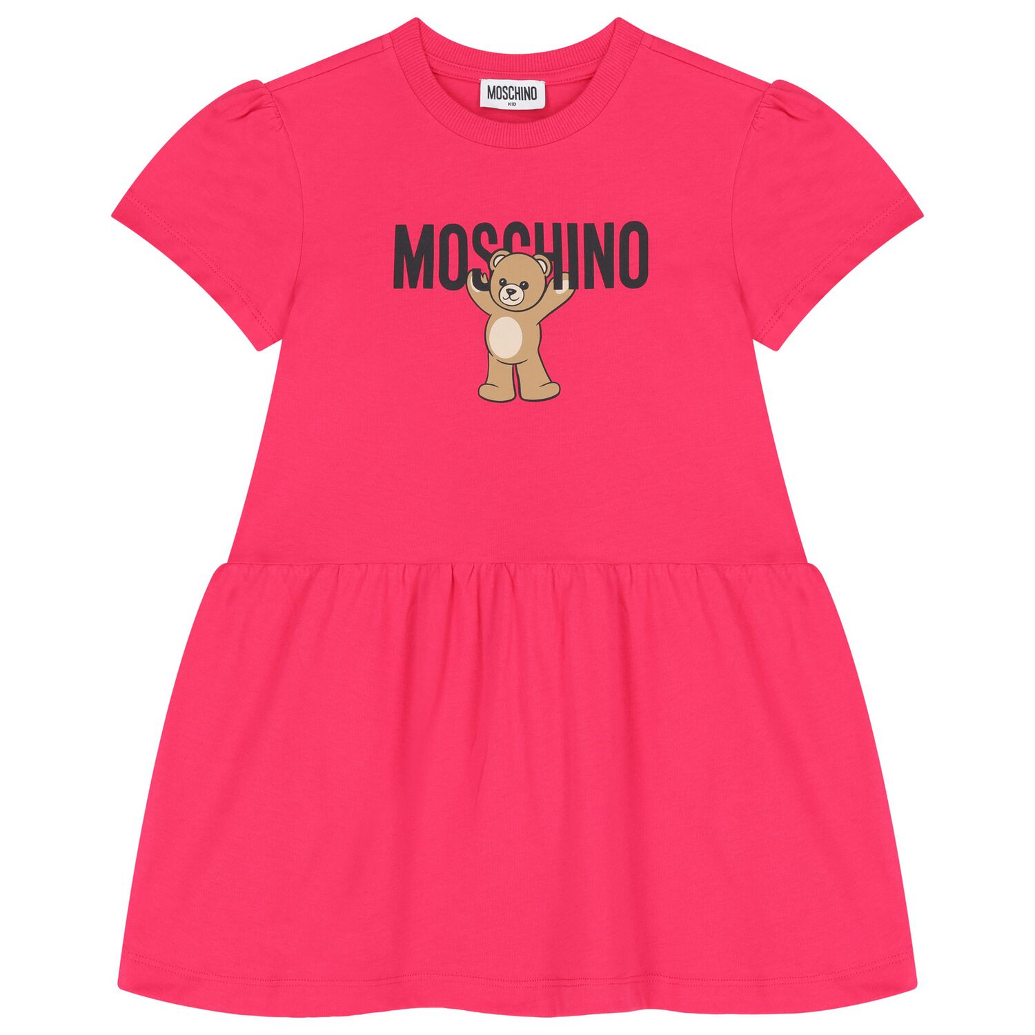 Girls Pink Teddy Bear Logo Dress, 3, hi-res