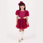 Girls Burgundy Tulle Sleeve T-Shirt, 3, hi-res