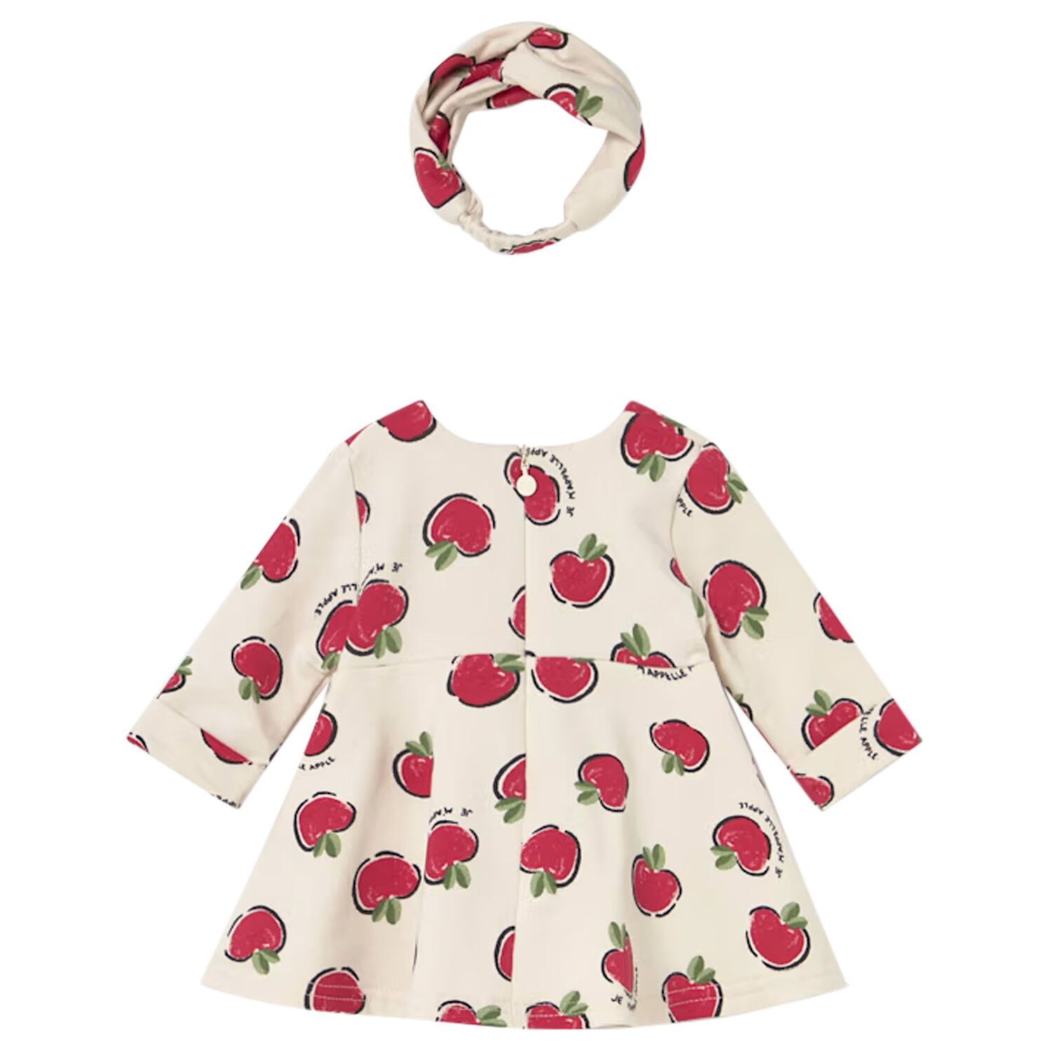 Baby Girls Beige Apple Dress Set, 2, hi-res