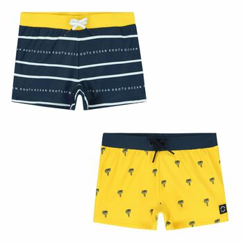 Boys Yellow & Navy Swimming Shorts (2-Piece)