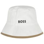 Baby Boys Beige & White Reversible Logo Hat , 2, hi-res