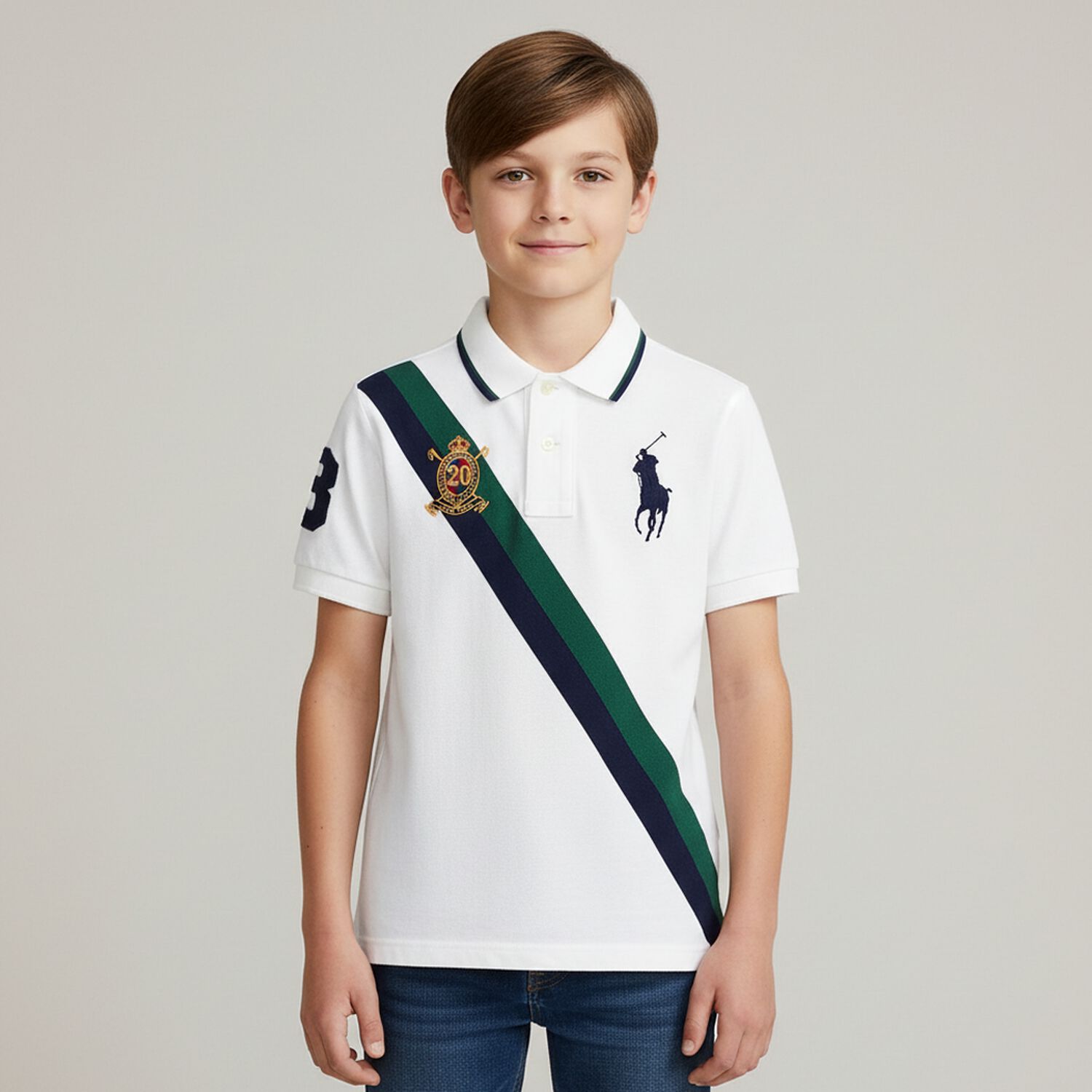 Boys White Pony Logo Polo Shirt, 1, hi-res image number null