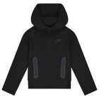 Black Logo Hooded Zip Up Top, 1, hi-res
