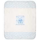 Baby Boys White & Blue Teddy Bear Logo Blanket , 2, hi-res
