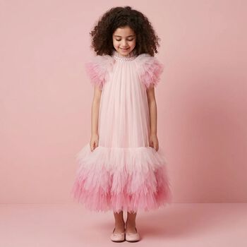 Girls Pink Embellished Tulle Dress