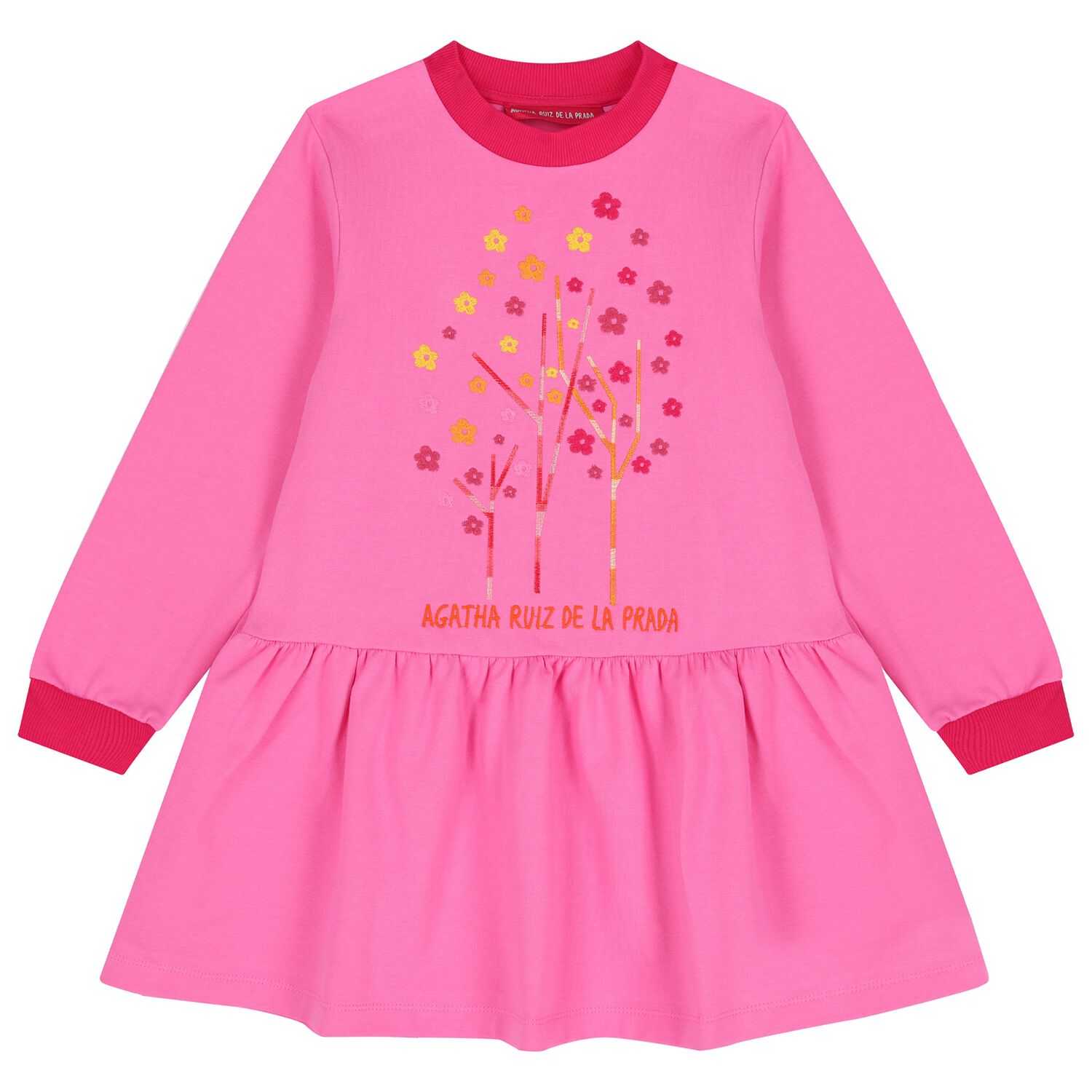 Girls Pink Embroidered Floral Dress, 1, hi-res