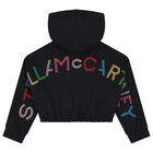 Girls Black Logo Hooded Zip Up Top, 1, hi-res