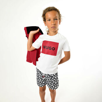 Boys Black & White Logo Swim Shorts