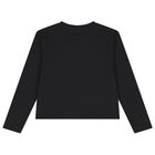 Girls Black Embellished Logo Long Sleeve Top, 2, hi-res
