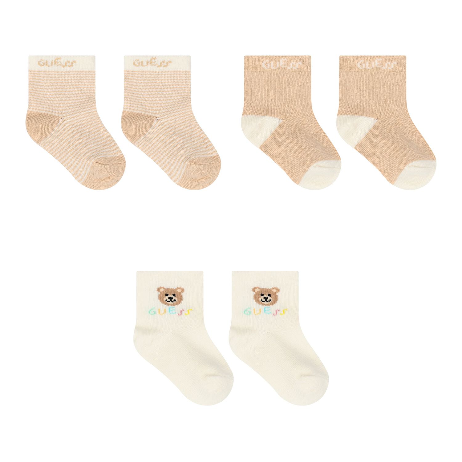 Beige & Ivory Logo Socks ( 3-Pack ), 1, hi-res image number null