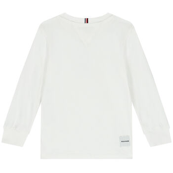 Boys White Logo Long Sleeve Top