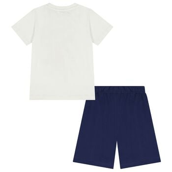 Boys White & Navy Blue Marvel Shorts Set