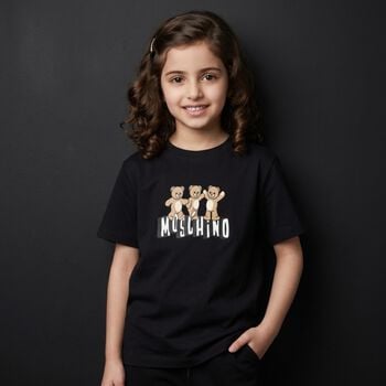 Boys Black Teddy Bear Logo T-Shirt