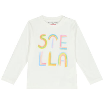Younger Girls Ivory Rainbow Logo Long Sleeve Top