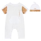 White & Beige Geo Map Baby Romper Set, 1, hi-res