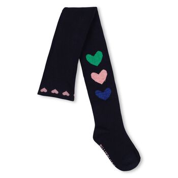 Girls Navy Blue Hearts Tights