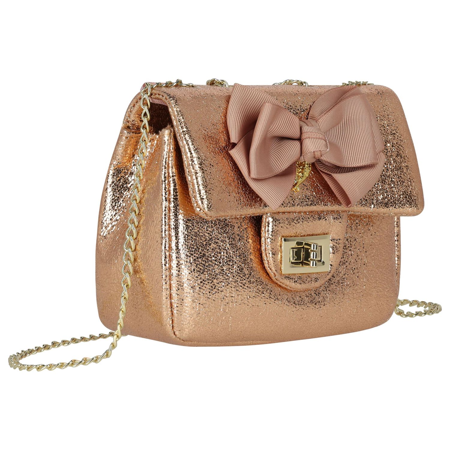 Girls Rose Gold Bow Handbag, 3, hi-res image number null