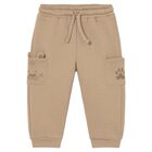 Younger Boys Beige Dinosaur Joggers, 1, hi-res