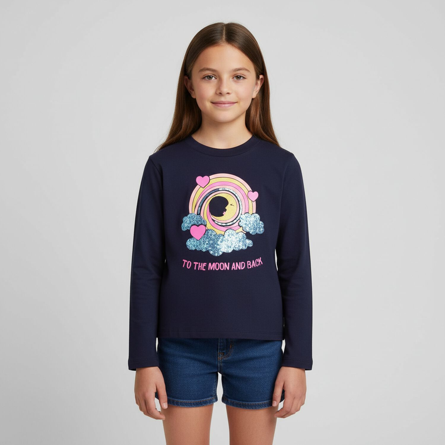 Girls Navy Blue Long Sleeve Top, 1, hi-res