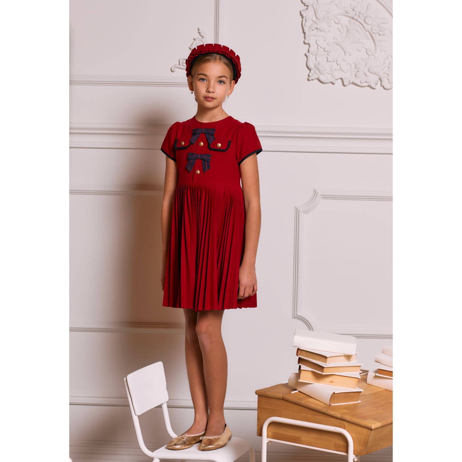 Girls Red Pleated Dress, 2, hi-res image number null