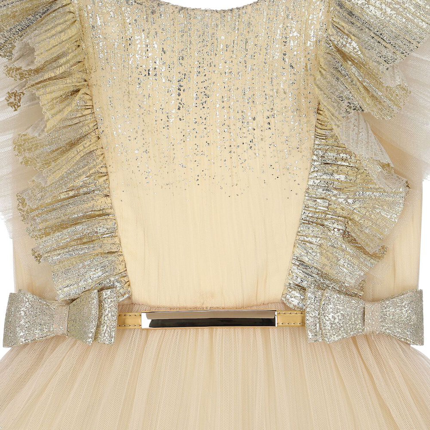 Girls Gold Tulle Ruffled Dress, 2, hi-res image number null