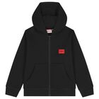 Boys Black Logo Hooded Zip Up Top, 1, hi-res