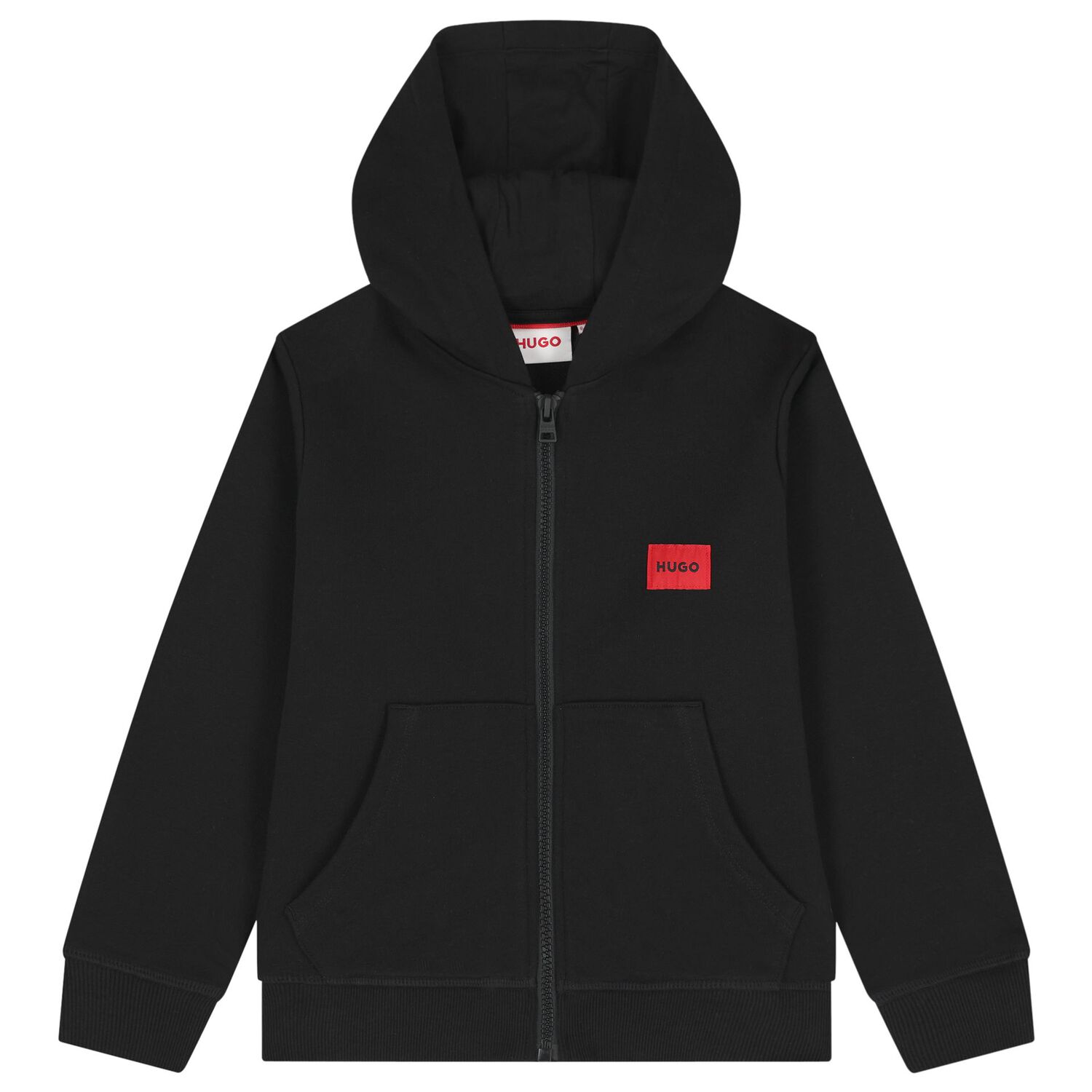 Boys Black Logo Hooded Zip Up Top, 1, hi-res