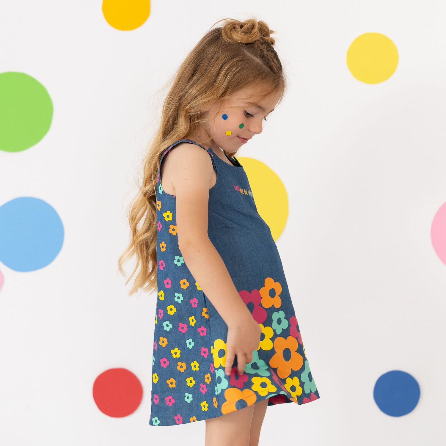 Girls Denim Logo Dress, 1, hi-res