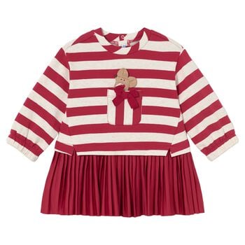 Younger Girls Red & Ivory Striped Dress