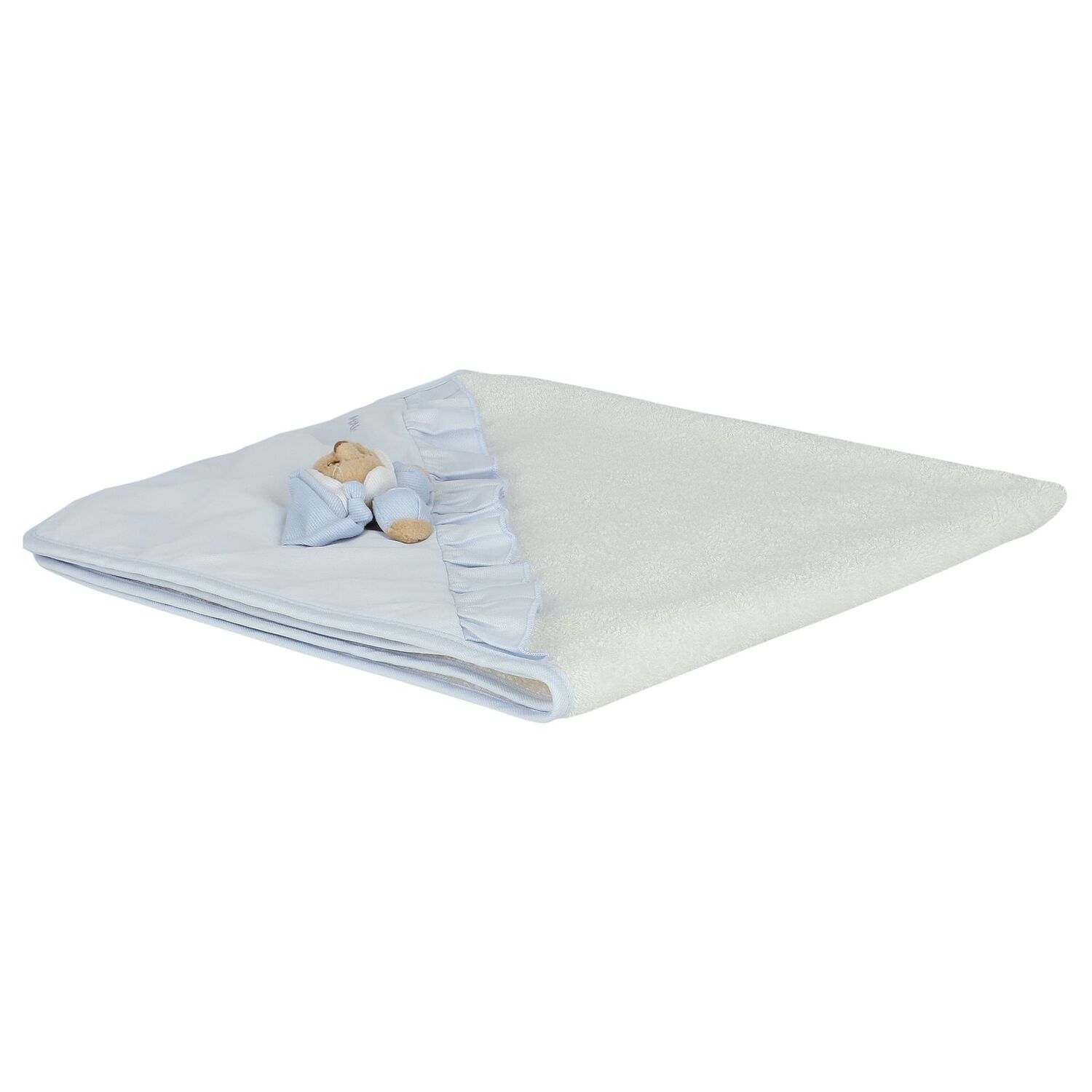Baby Boys White & Blue Teddy Bear Hooded Towel, 1, hi-res image number null