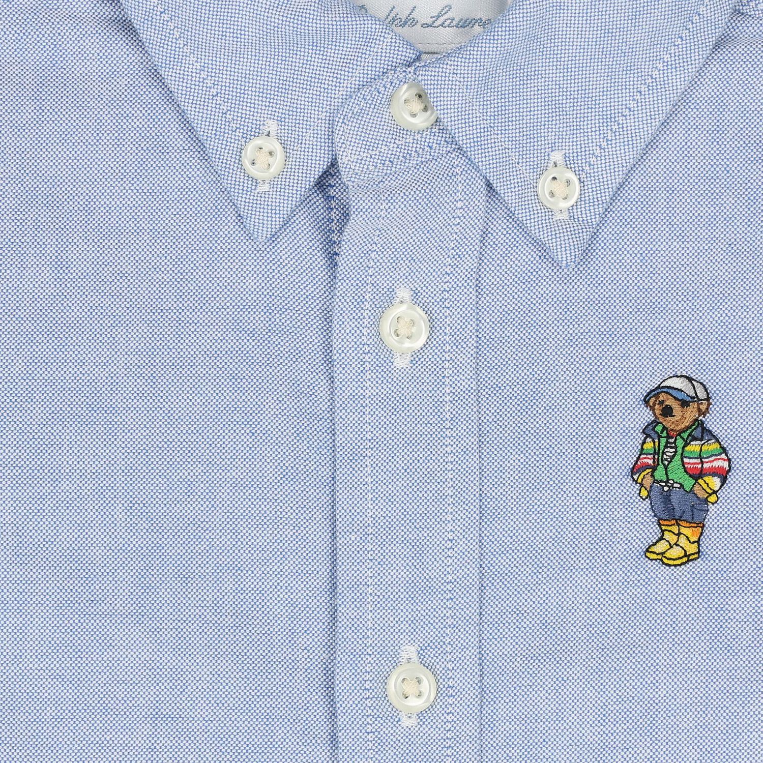 Baby Boys Blue Polo Bear Shirt, 1, hi-res