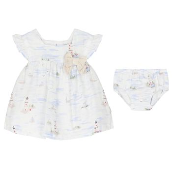 Baby Girls White & Blue Sailboat Dress Set