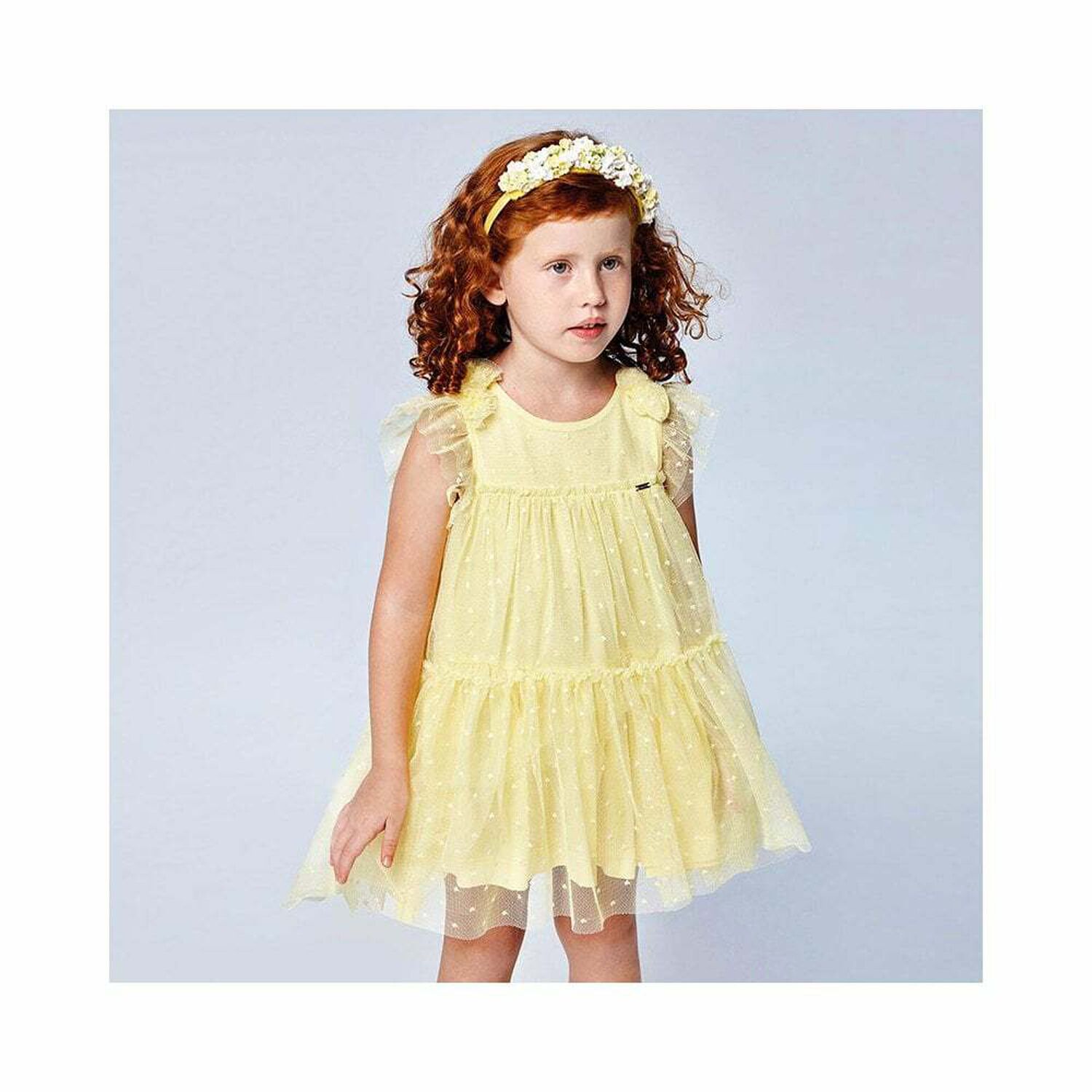 Girls Yellow Tulle Dress, 1, hi-res