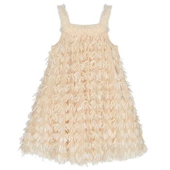 Girls Beige Sequin Tulle Dress