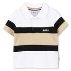 Younger Boys White, Black & Beige Logo Polo Shirt, 1, hi-res