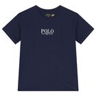 Boys Navy Cotton Polo Logo T-Shirt, 1, hi-res