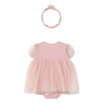 Baby Girls Pink Glitter Bodysuit Dress Set