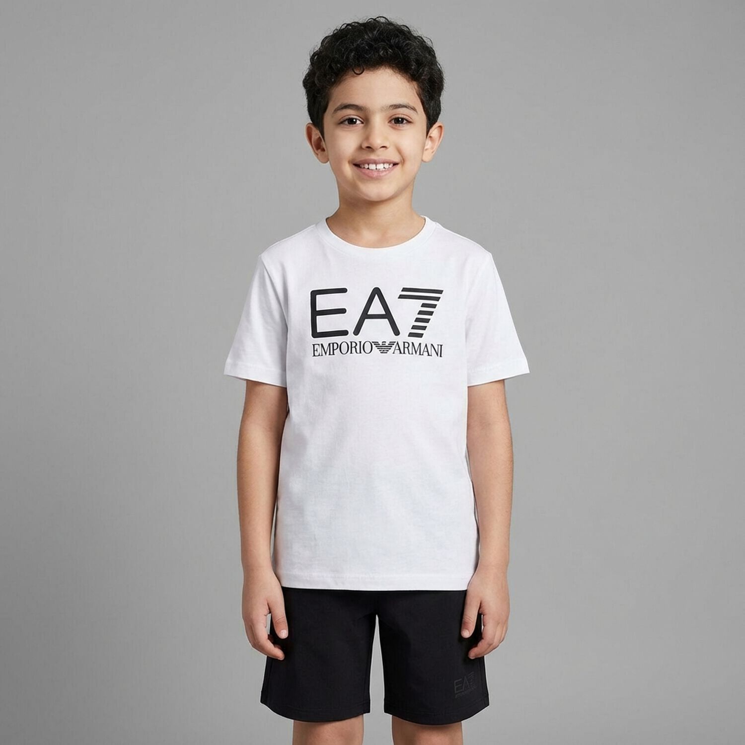 Boys White & Black Logo Shorts Set, 1, hi-res
