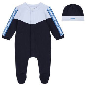 Baby Boys Navy Blue & Blue Logo Babygrow Gift Set