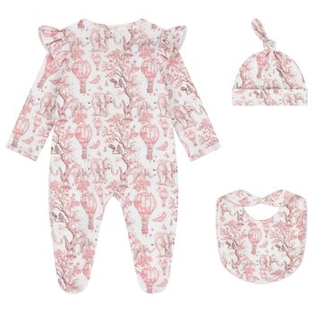 Baby Girls White & Pink Africa Babygrow Gift Set