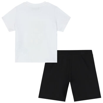White & Black Teddy Bear Logo Shorts Set