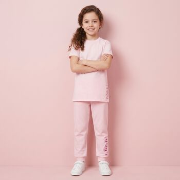 فستان تيشيرت بالشعار باللون الوردي للبنات 